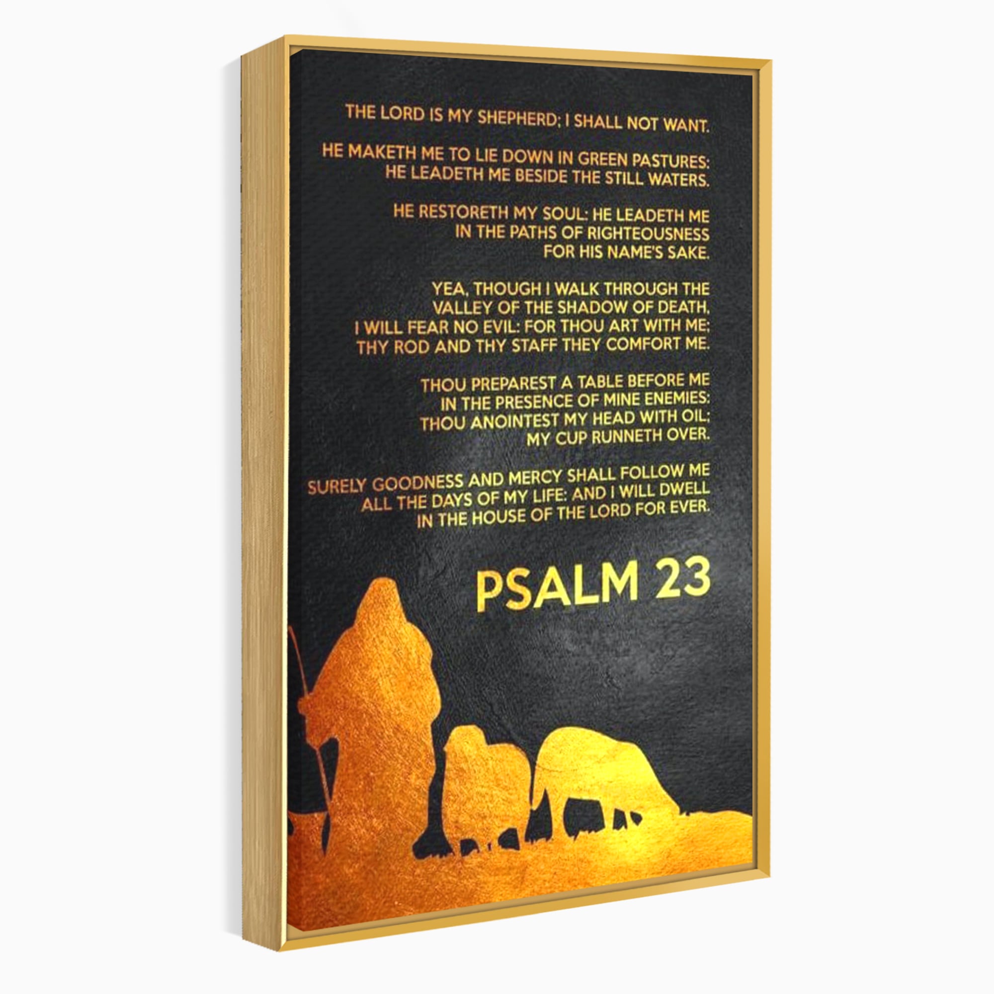 Tablou canvas cu tablou canvas cu psalm si silueta aurie, in rama de aluminiu auriu